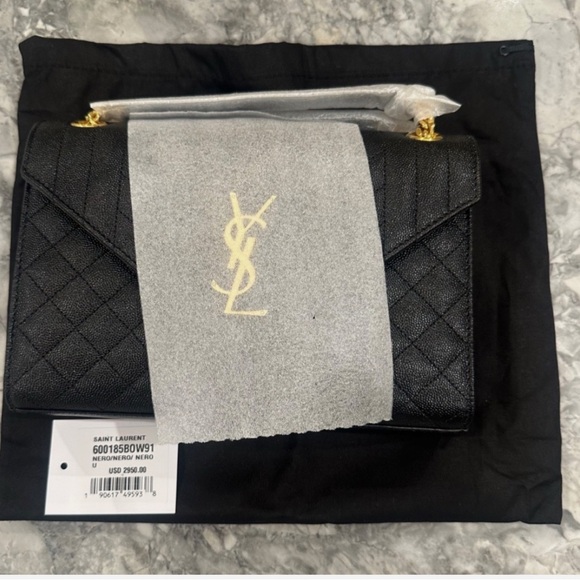 Yves Saint Laurent Black Quilted Clutch with Gold Logo - Picture 4 of 6